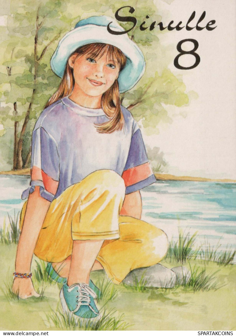 FELIZ CUMPLEAÑOS 8 Año De Edad CHICA NIÑOS Vintage Tarjeta Postal CPSM #PBT908.ES - Geburtstag