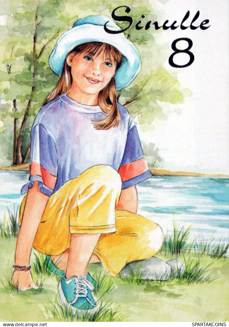 FELIZ CUMPLEAÑOS 8 Año De Edad CHICA NIÑOS Vintage Tarjeta Postal CPSM #PBT908.ES - Anniversaire