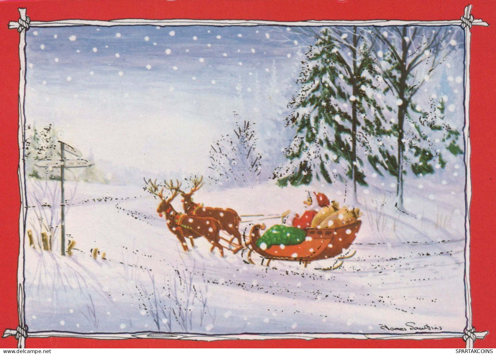 PAPÁ NOEL Feliz Año Navidad CIERVOS Vintage Tarjeta Postal CPSM #PBB164.ES - Santa Claus