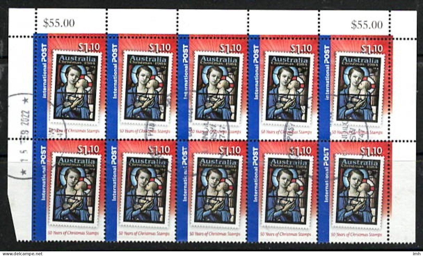 2007 Australia   50th Anniversary Of The First Christmas Stamp.  $1.10 Value Block Of Ten  Block    Fine Used - Gebraucht