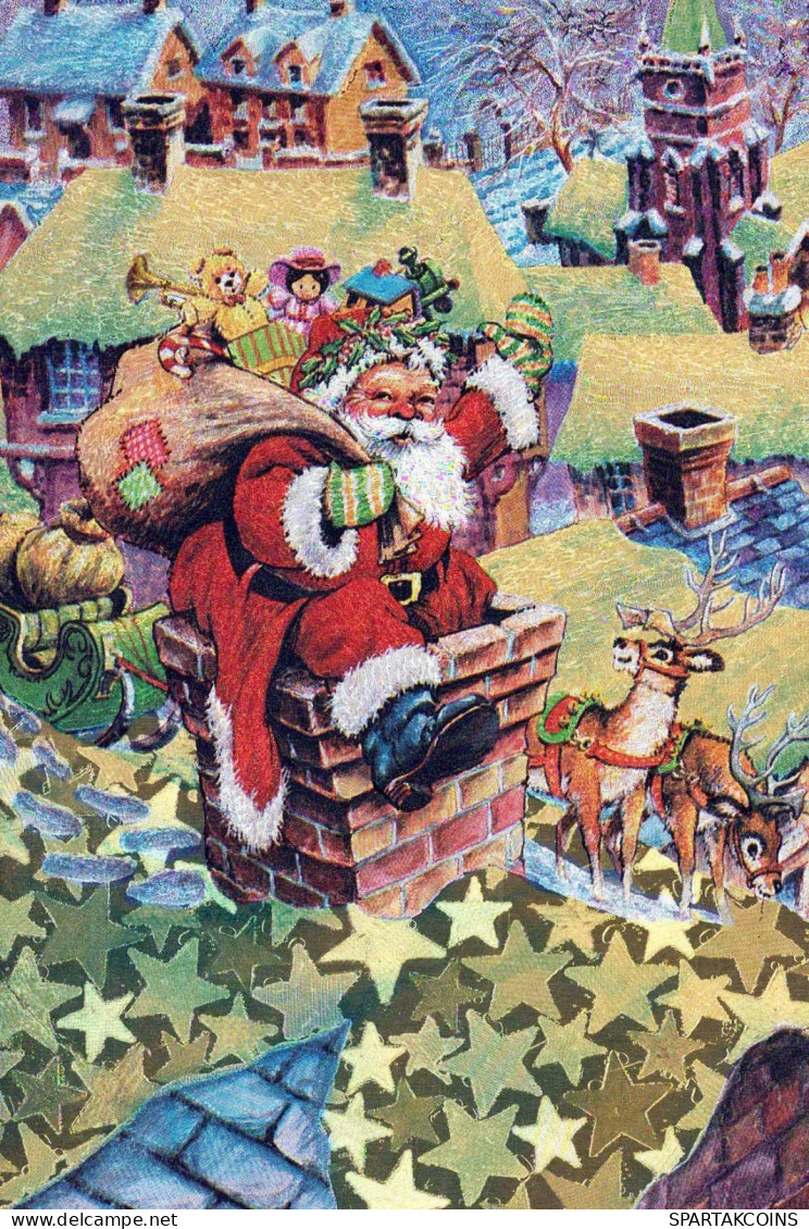 PÈRE NOËL Bonne Année Noël LENTICULAR 3D Vintage Carte Postale CPSM #PAZ083.FR - Santa Claus