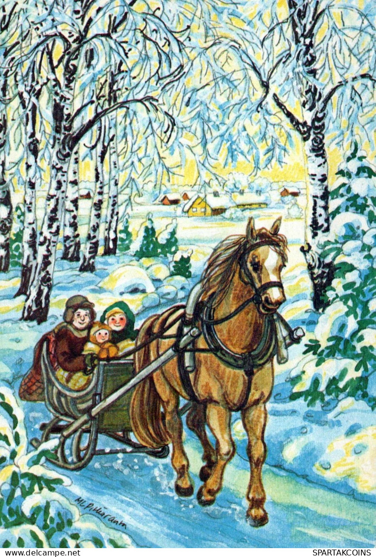 Bonne Année Noël CHEVAL Vintage Carte Postale CPSM #PBM389.FR - Año Nuevo