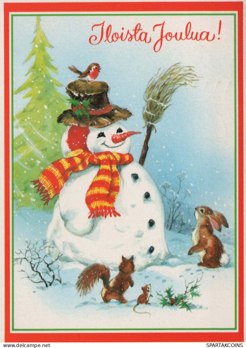 Bonne Année Noël BONHOMME DE NEIGE Vintage Carte Postale CPSM #PAZ776.FR - Año Nuevo