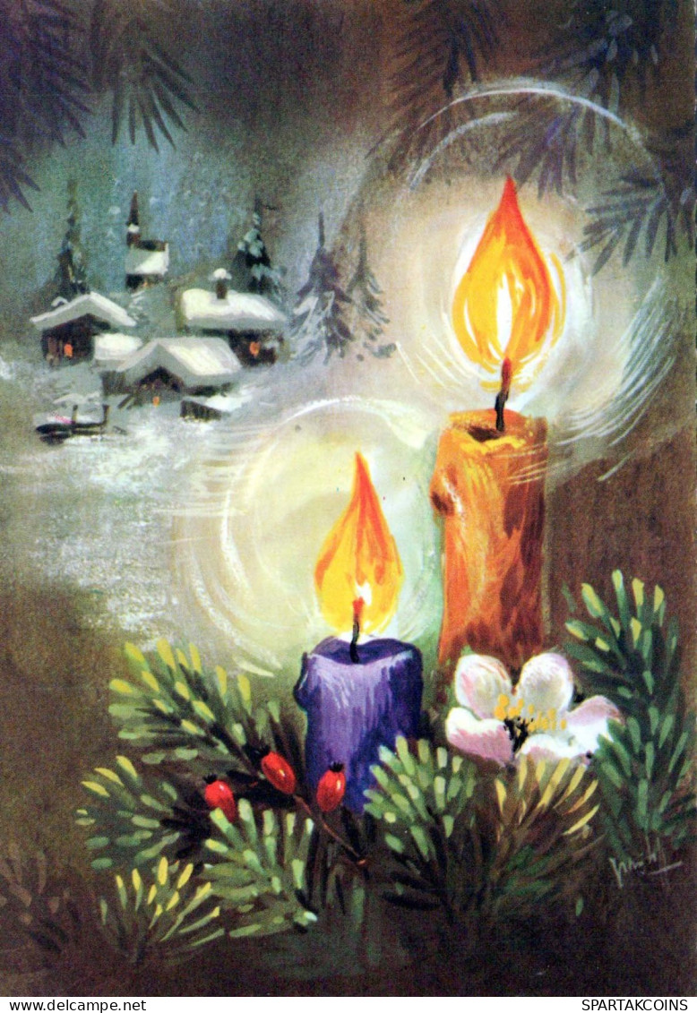 Bonne Année Noël BOUGIE Vintage Carte Postale CPSM #PAZ277.FR - Año Nuevo