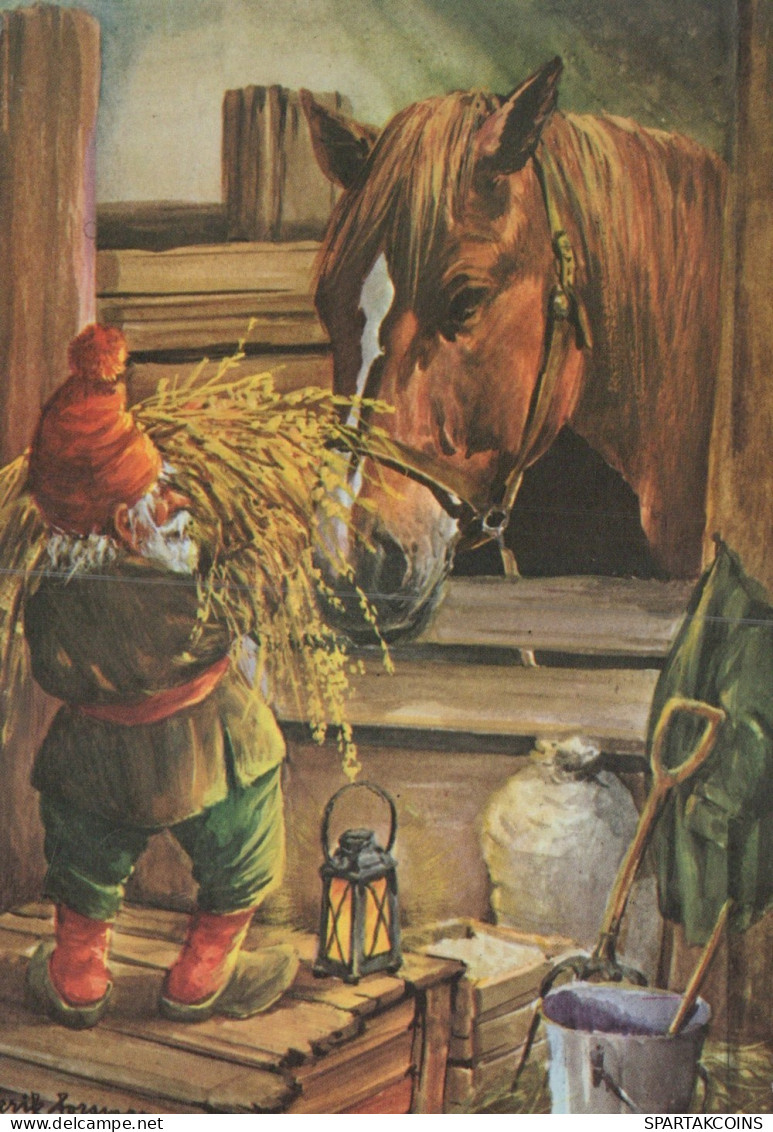 BABBO NATALE HORSE Natale Vintage Cartolina CPSM #PAK971.IT - Santa Claus