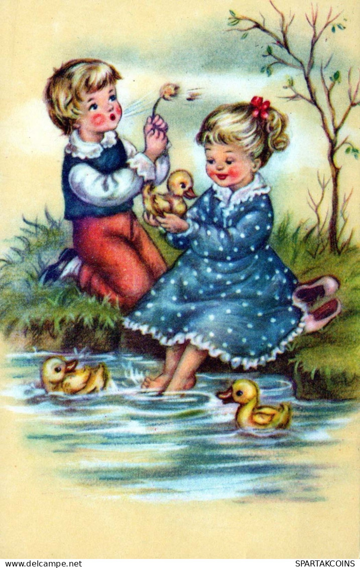 OSTERN KINDER EI Vintage Ansichtskarte Postkarte CPA #PKE227.DE - Easter