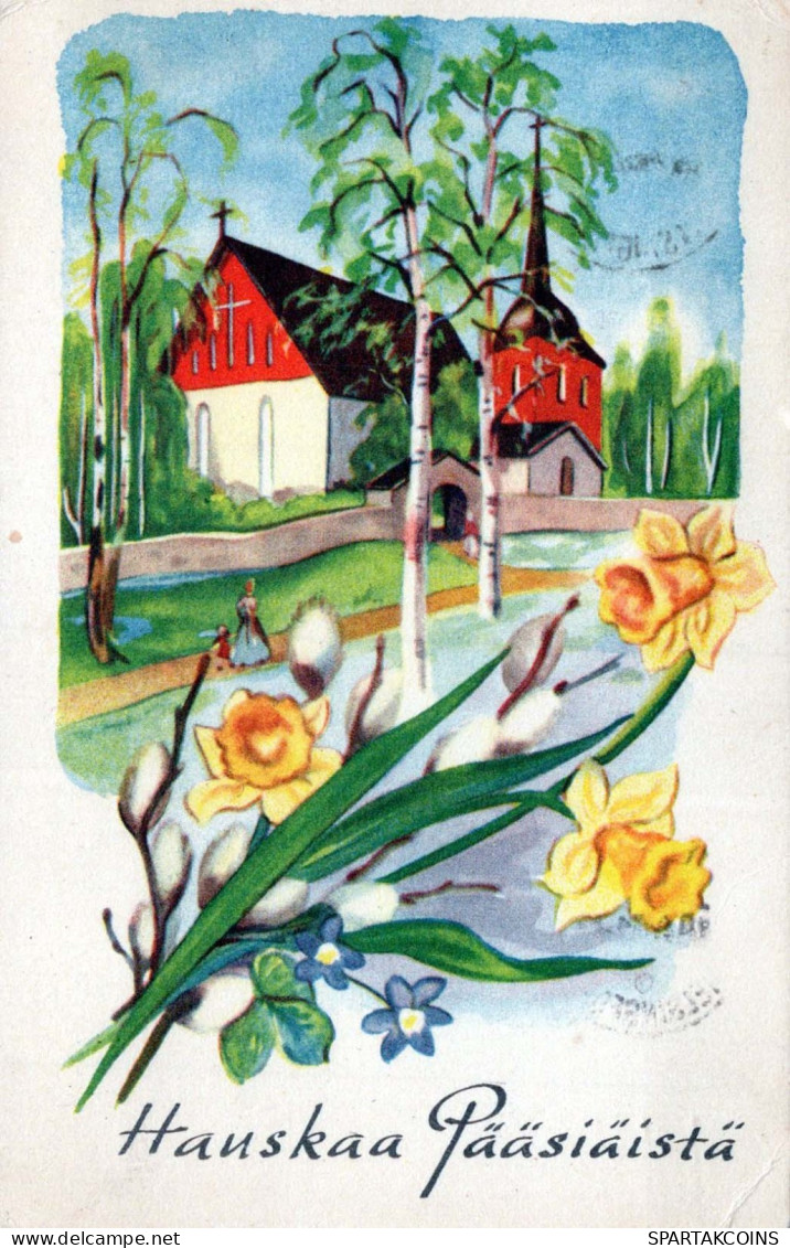 OSTERN FLOWERS Vintage Ansichtskarte Postkarte CPA #PKE289.DE - Easter