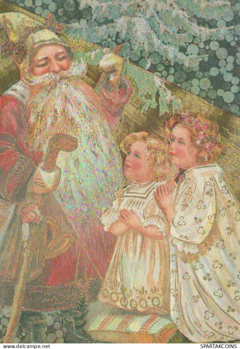 BABBO NATALE Buon Anno Natale BAMBINO LENTICULAR 3D Vintage Cartolina CPSM #PAZ085.IT - Santa Claus