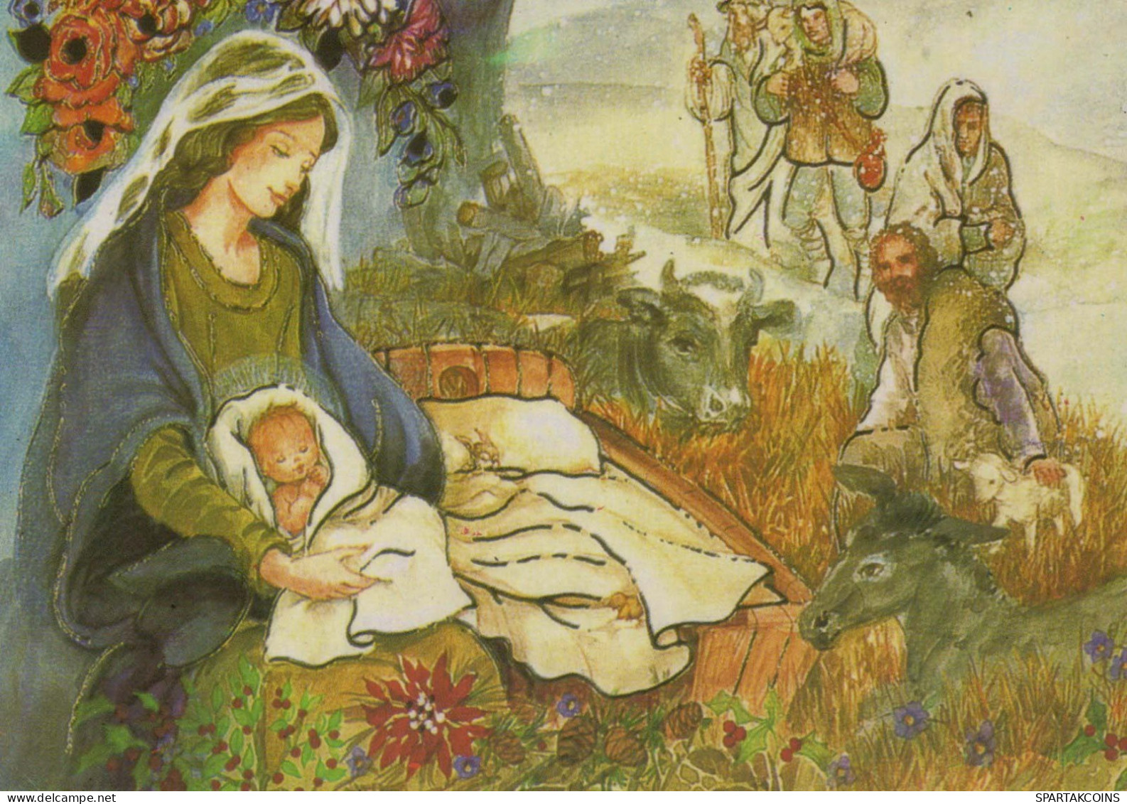 Vergine Maria Madonna Gesù Bambino Natale Religione Vintage Cartolina CPSM #PBP724.IT - Vierge Marie & Madones
