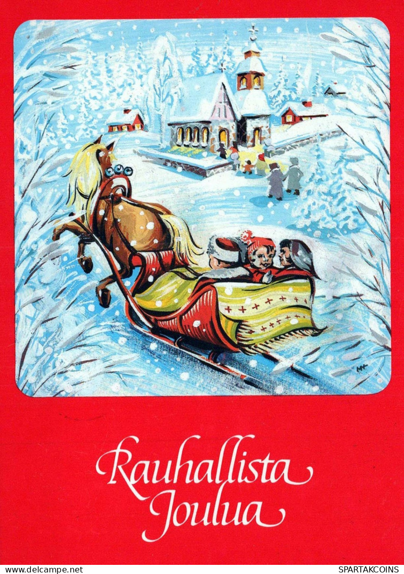 Buon Anno Natale CAVALLO CHIESA Vintage Cartolina CPSM #PAY296.IT - Año Nuevo