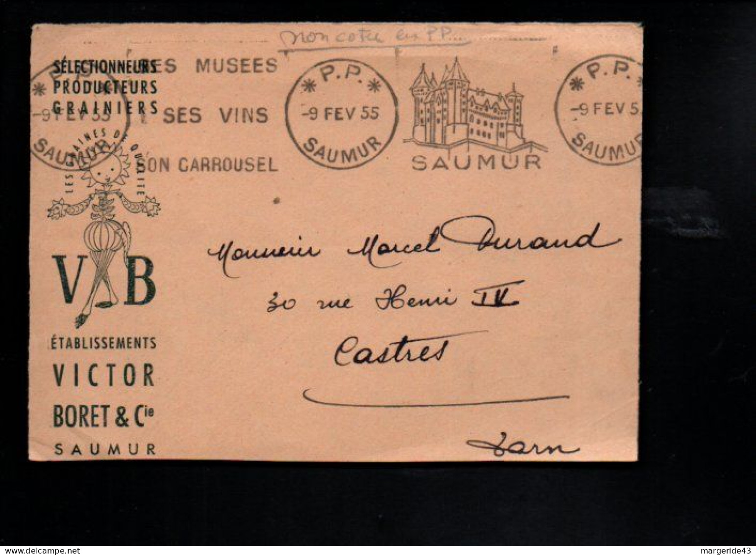 BELLE OBLITERATION MECANIQUE PORT PAYE DE SAUMUR 1955 - Mechanical Postmarks (Other)