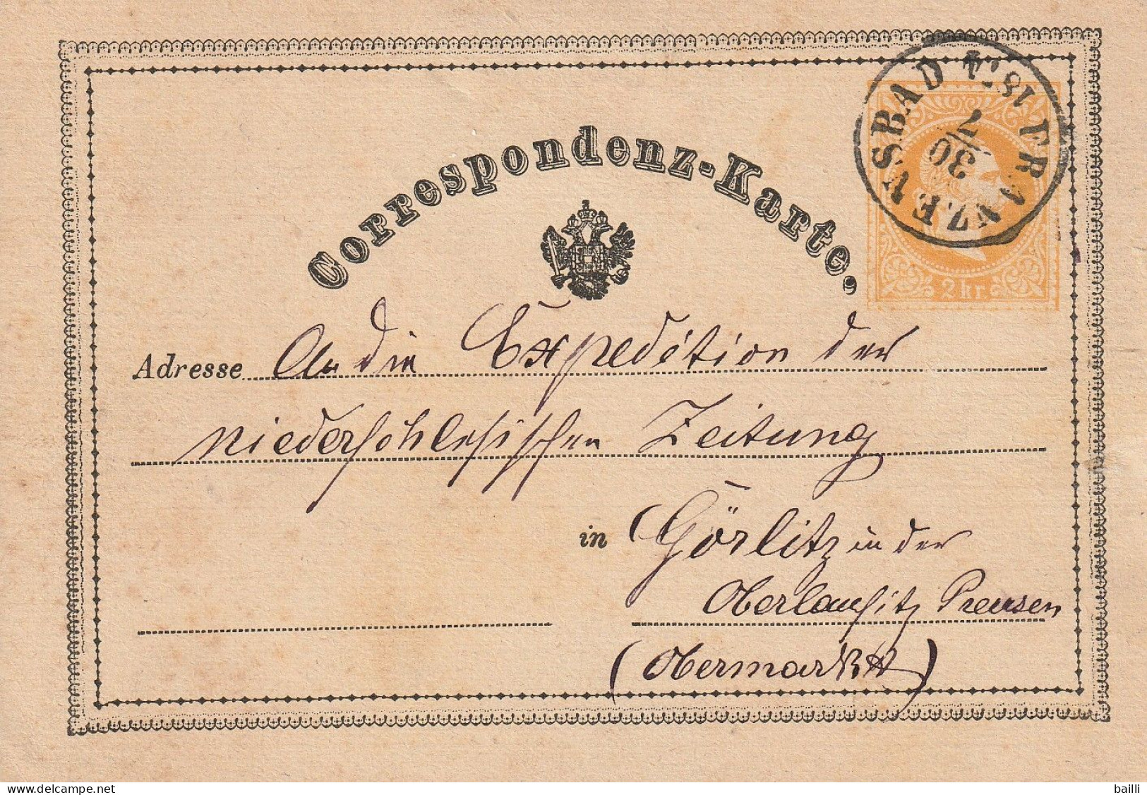 Autriche Entier Postal Franzenbad 1874 - Enveloppes