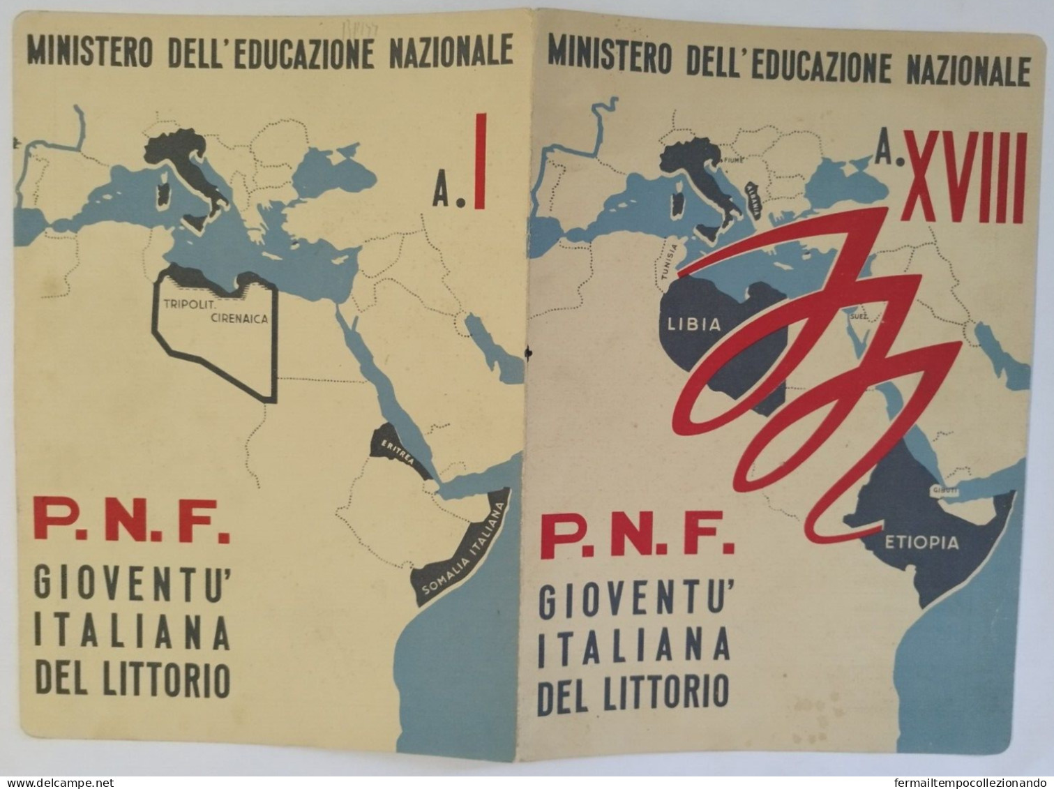 Bp144 Pagella Fascista Regno D'italia P.n.f. Littorio Gioia Del Colle Bari 1939 - Diploma's En Schoolrapporten