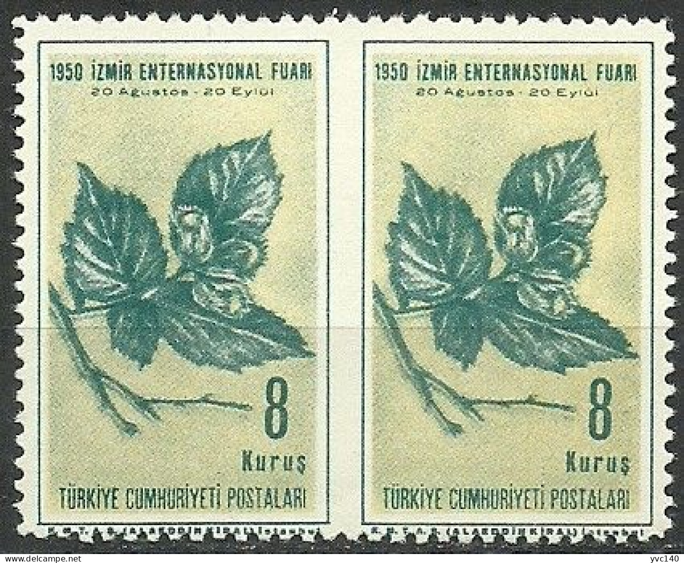 Turkey; 1950 Izmir International Fair 8 K. ERROR "Partially Imperf." - Unused Stamps