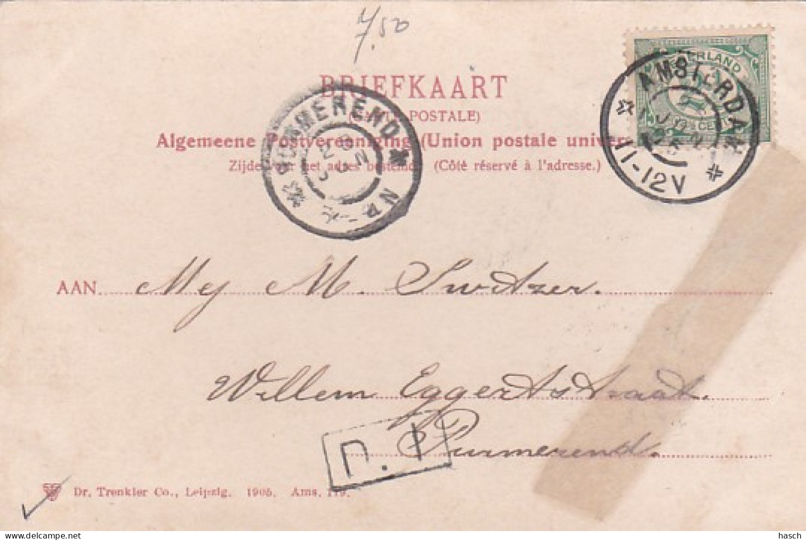 481941Amsterdam, Oranje Nassau Karzerne. (poststempel 1905)(linkerkant Vouw Zie Achterkant) - Amsterdam