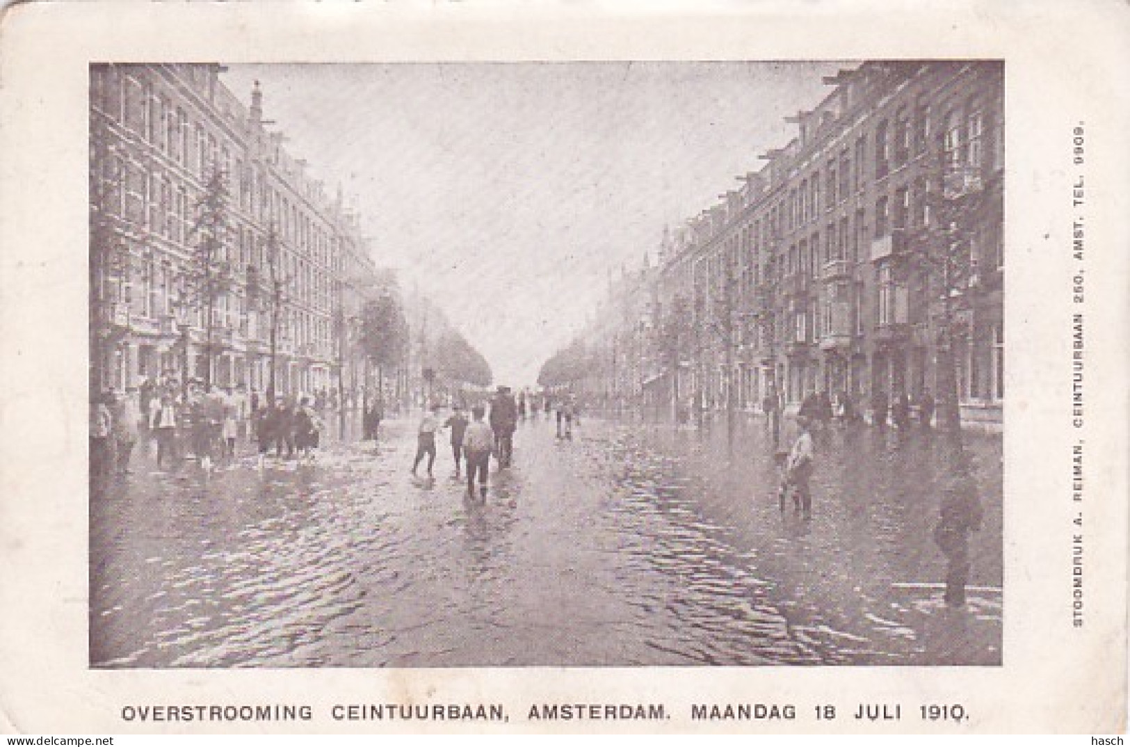 4819118Amsterdam, Overstroming Ceintuurbaan, Maandag 18 Juli 1910.(zie Reclame Achterkant)(hoeken En Randen) - Amsterdam