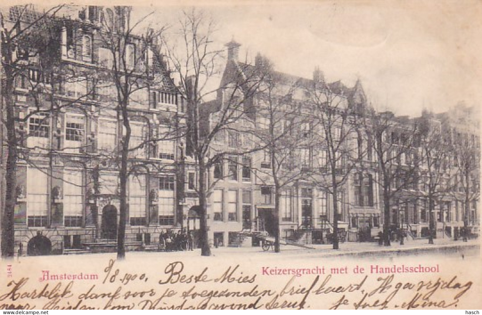 4819133Amsterdam, Keizersgracht Met De Handelschool.(poststempel 1900) - Amsterdam