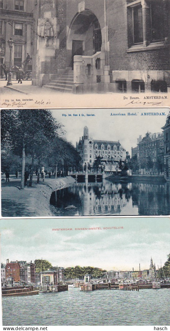 4819160Amsterdam, Binnen Amstel. – American Hotel 1905. – De Beurs 1903.(3 Kaarten) - Amsterdam