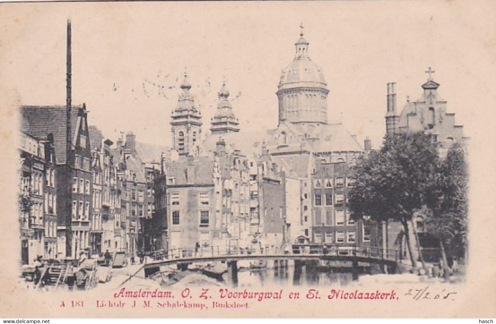 4819165Amsterdam, O. Z. Voorburgwal En St. Nicolaaskerk. (poststempel 1905) - Amsterdam