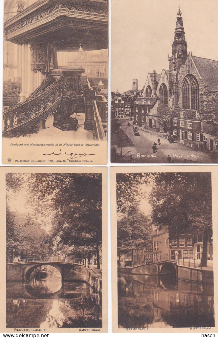 4819168Amsterdam, Reguliersgracht. – Raamgracht. Preekstoel In De Nieuwe Kerk. – Oude Kerk, Zie Achterkant’(4 Kaarten) - Amsterdam