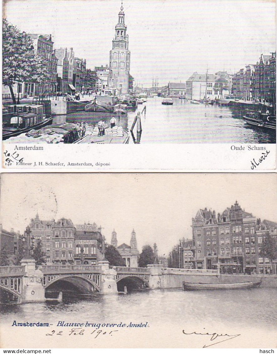 4819172Amsterdam, Blauwe Brug 1905. – Oude Schans 1905. – Oosterpark. – Vondelpark 1905. (4 Kaarten Zie Hoeken) - Amsterdam