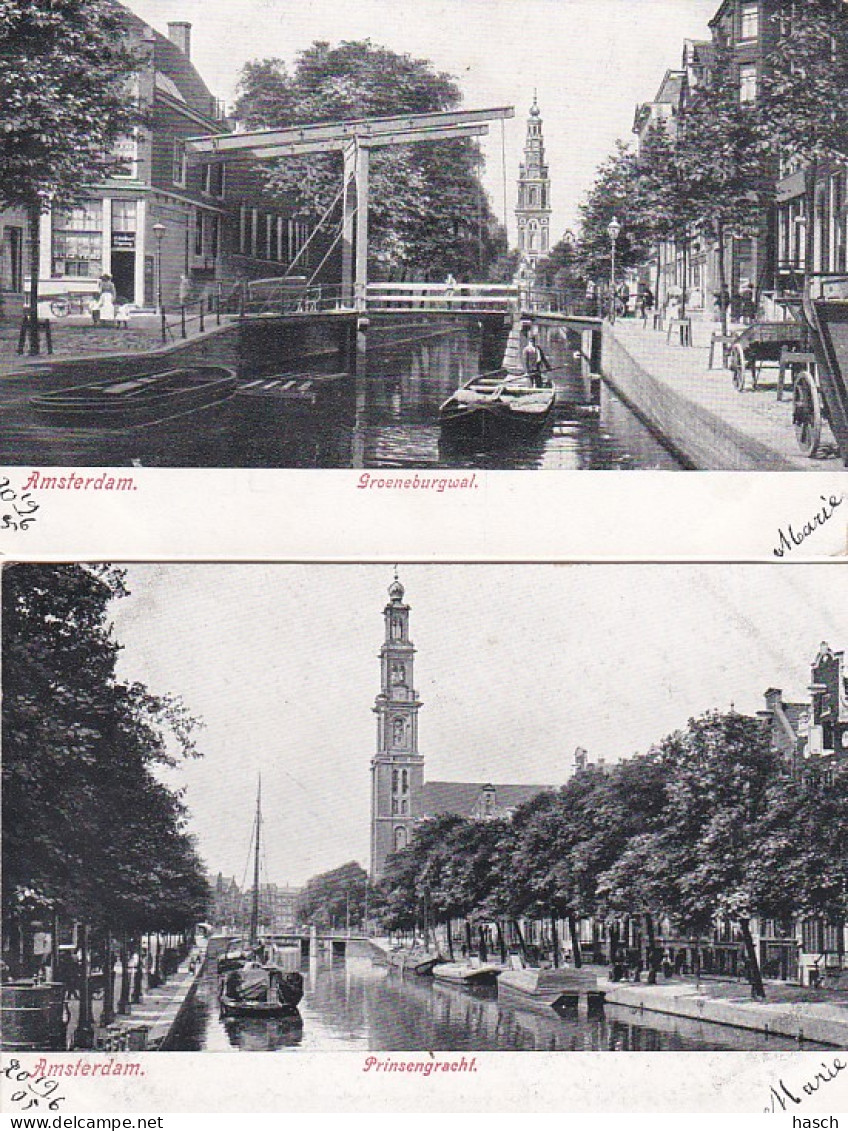 4819175Amsterdam, Prinsengracht 1905. – Groeneburgwal 1905. – Achterburgwal 1903. – Haven 1908. (4 Kaarten) - Amsterdam