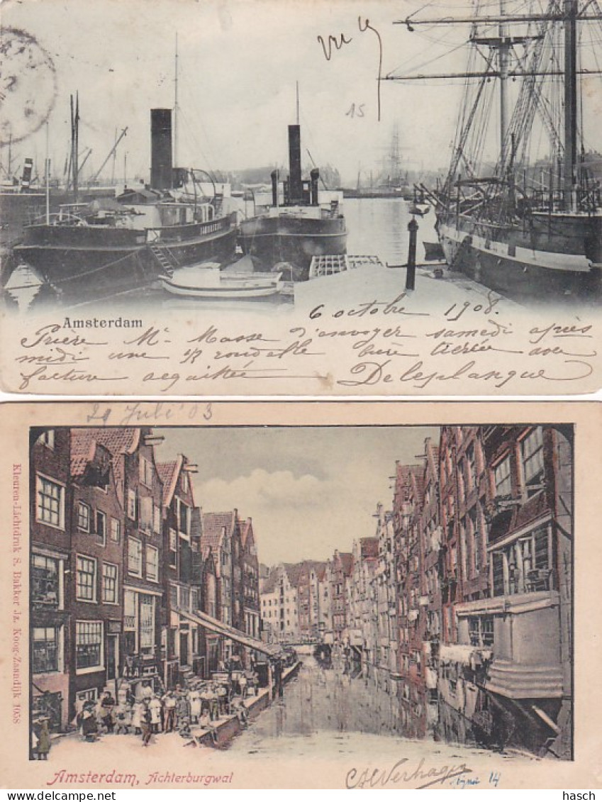 4819175Amsterdam, Prinsengracht 1905. – Groeneburgwal 1905. – Achterburgwal 1903. – Haven 1908. (4 Kaarten) - Amsterdam