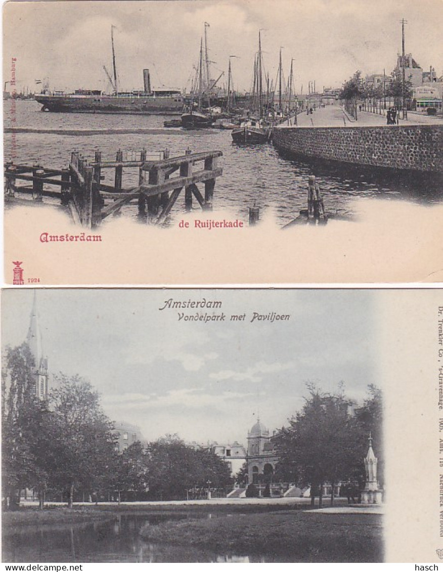 4819173Amsterdam, Vondelpark. – De Ruijterkade. – Prins Hendrik Kade 1903. – De Hooge Sluis 1907. (4 Kaarten) - Amsterdam