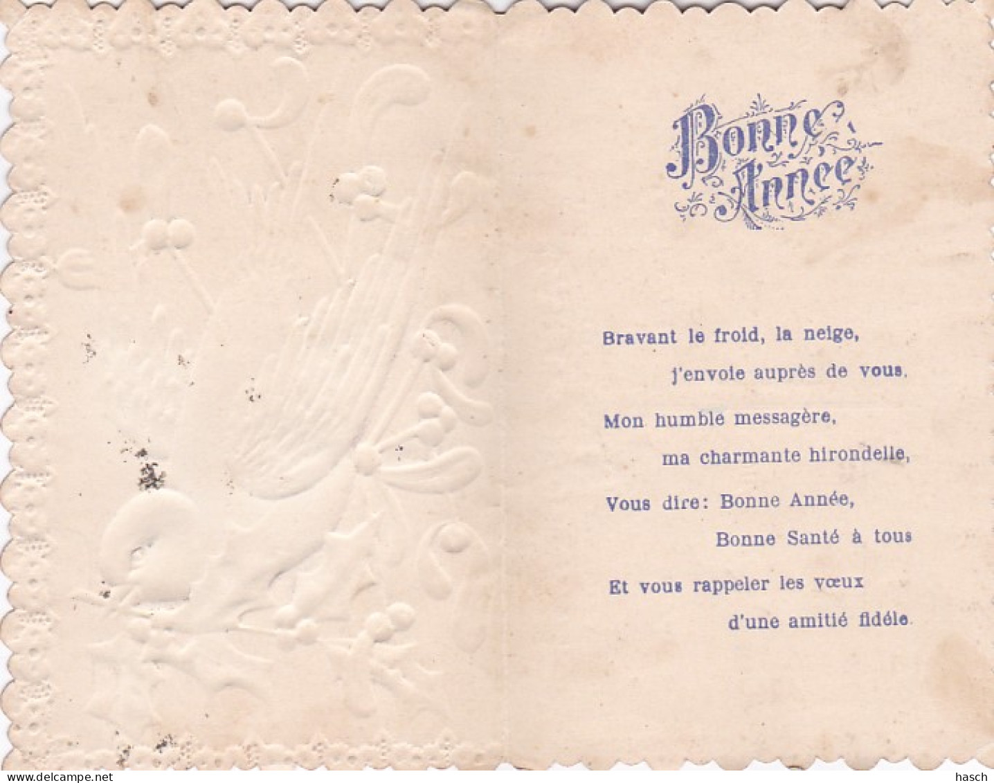 482065Bonne Annee. CARTE POSTALE.(reliëf) (voir Les Coins, Défaut) - New Year