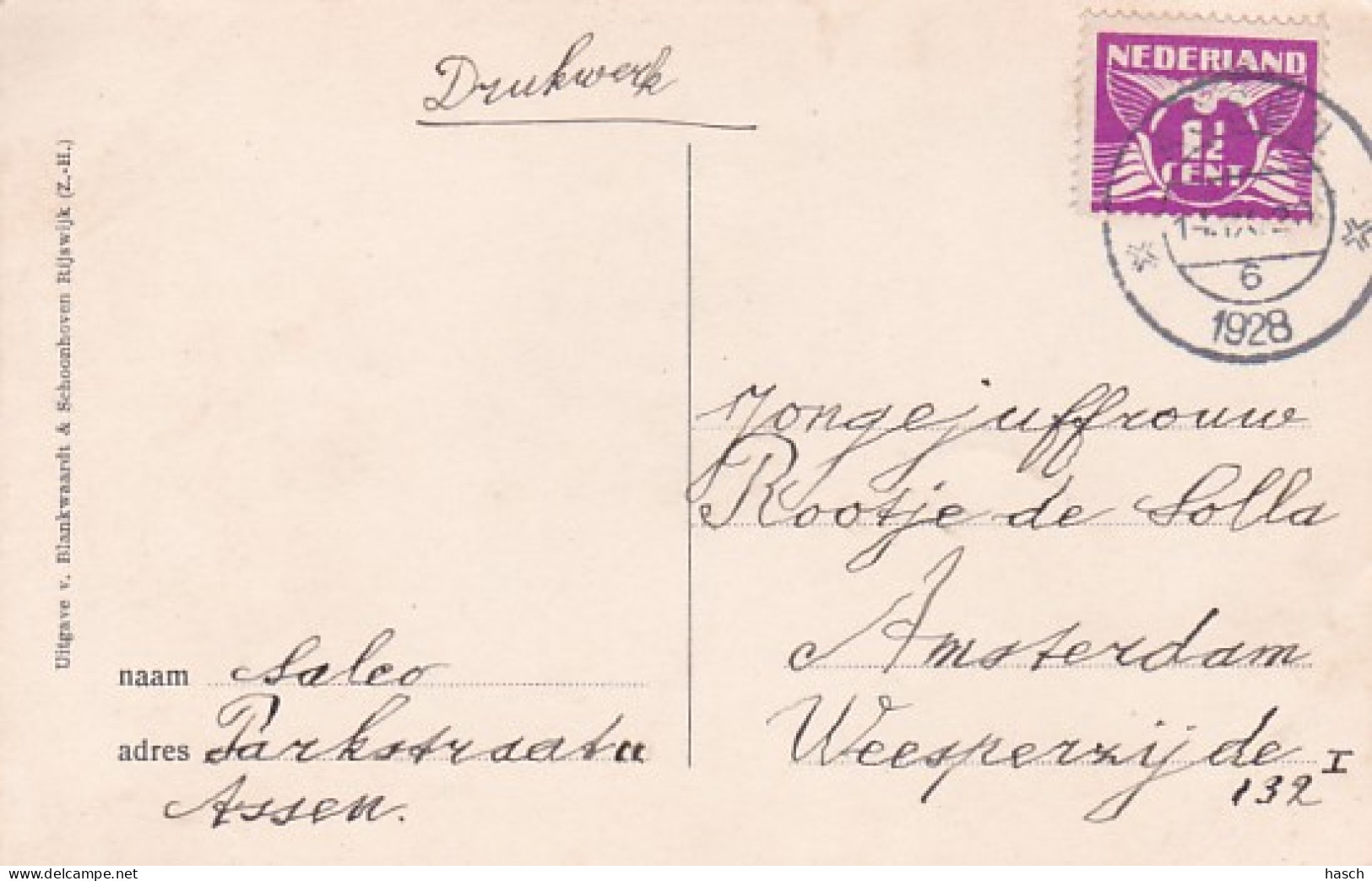 482077Bep Jordens. (poststempel 1928) - Andere & Zonder Classificatie