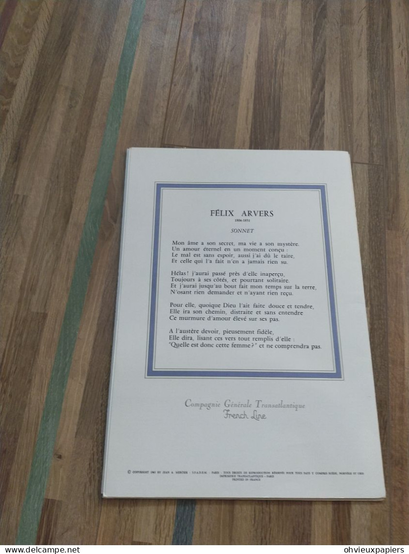 COMPAGNIE GENERALE TRANSATLANTIQUE  FRENCH LINE  Menu Du Paquebot  FRANCE Dejeuner  Luncheon  Du 20/08/68 - Menükarten