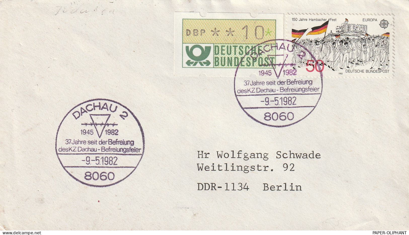 JUDAICA - DACHAU, Sonderstempel Befreiungsfeier 1982 - Judaisme