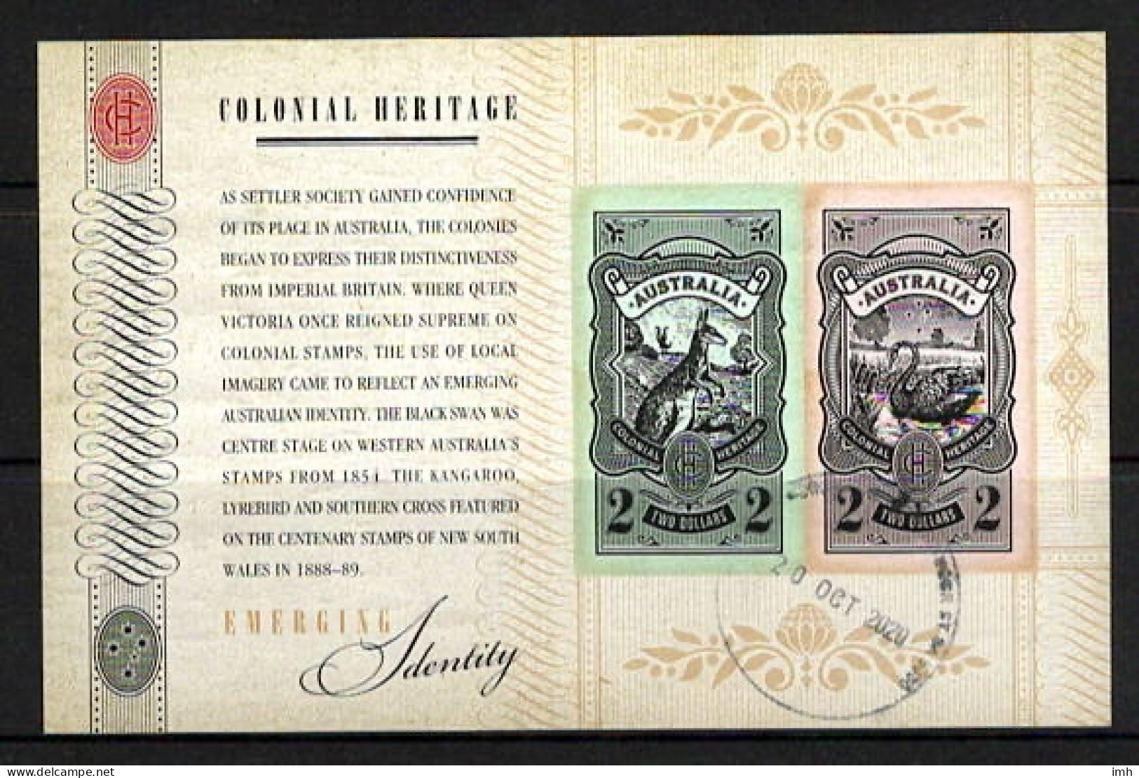2011  Australia  Colonial Heritage Two $2.00 Stamps In  Miniature Sheet M/S   Fine Used - Blocks & Kleinbögen