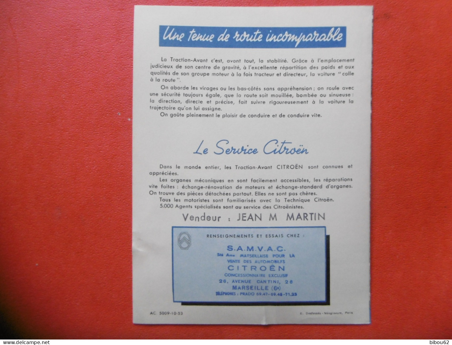 Publicité CITROEN - Traction Avant 11 Legère - AC 5009 - 10 - 53 ( 1953 ) - Transports