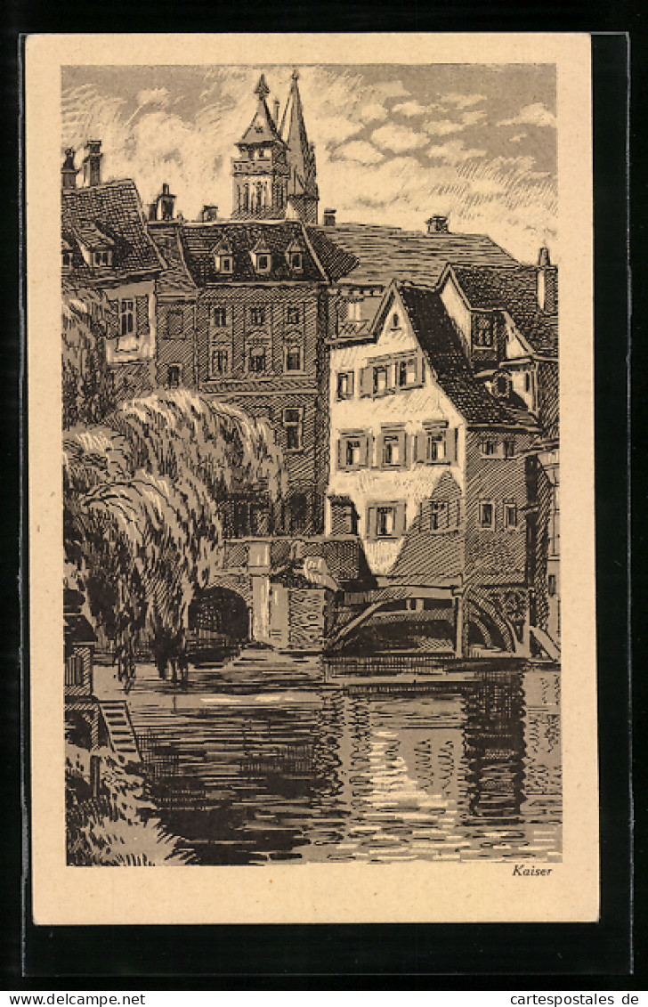 Künstler-AK Esslingen, 31. Schwäb. Liederfest 1925, Festpostkarte, Ortspartie Am Wasser, Ganzsache  - Tarjetas