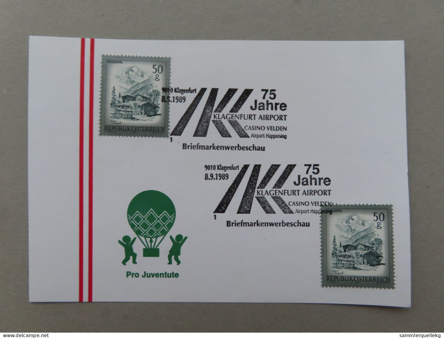 Österreich Pro Juventute - Mit Sonderstempel 8. 9. 1989 Klagenfurt, 75 Jahre Klagenfurter Airport (Nr.992) - Andere & Zonder Classificatie