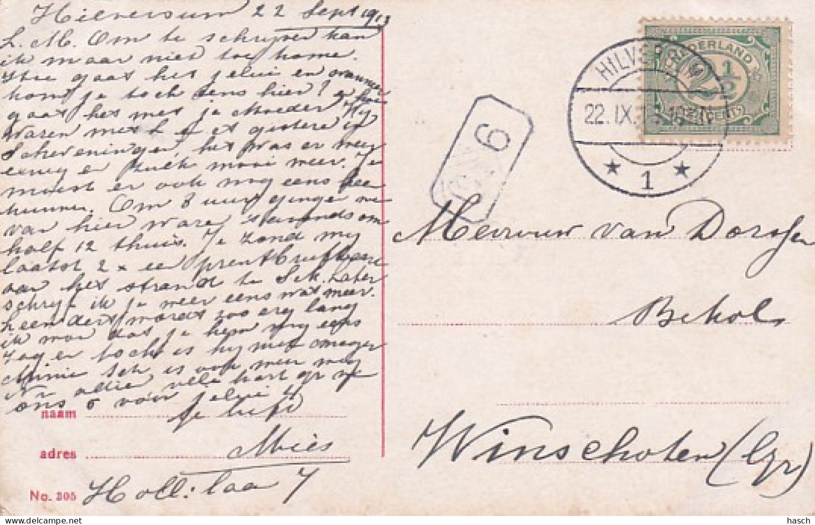482134Hilversum, Kerkbrink Met Raadhuis Met Paardentram Lijn 3. (1913)(kleine Vouwen In De Hoeken) - Hilversum