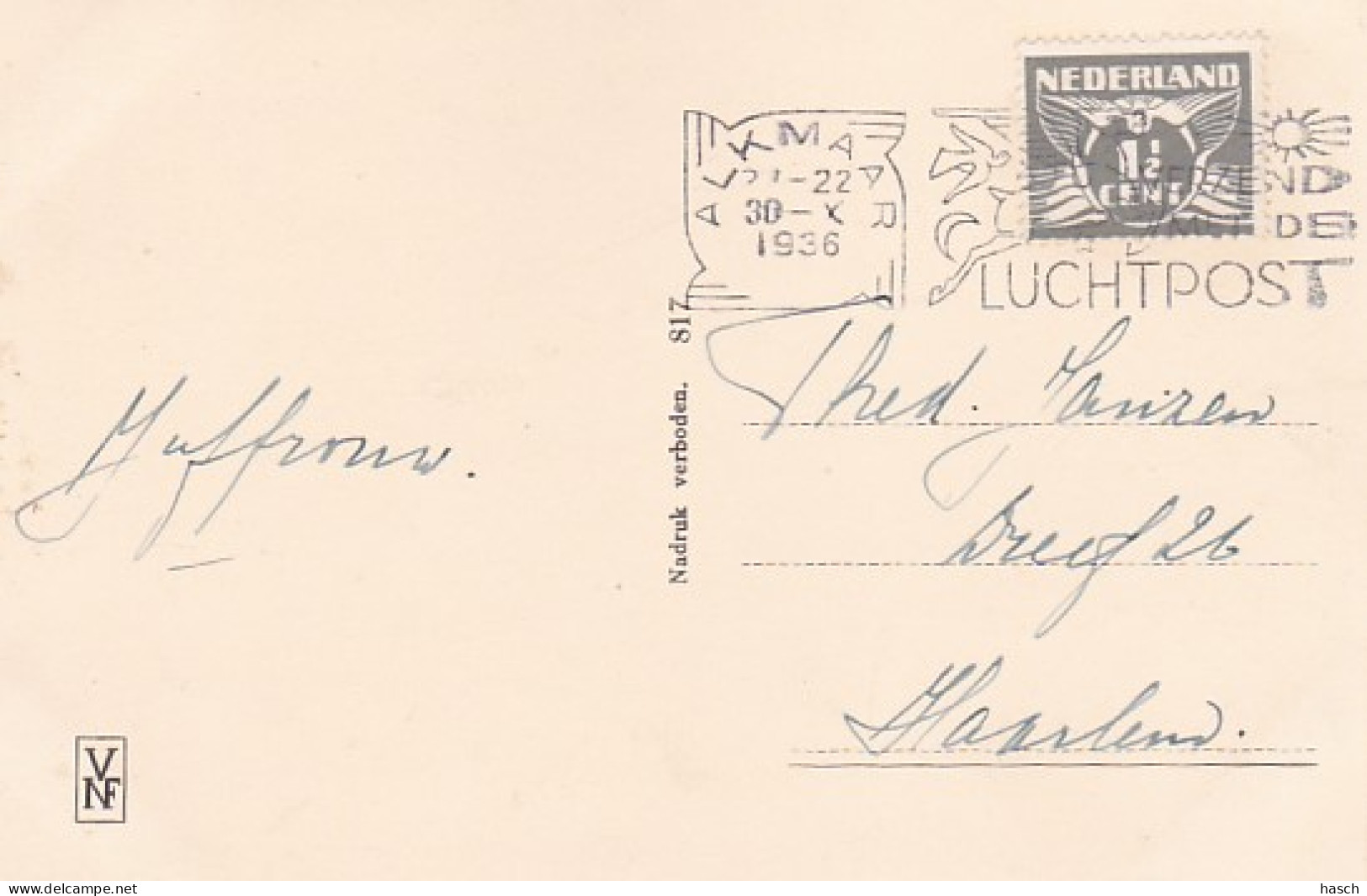 4821145Alkmaar, Kaasmarkt. (poststempel 1936)(rechtsboven Een Kleine Vouw) - Alkmaar