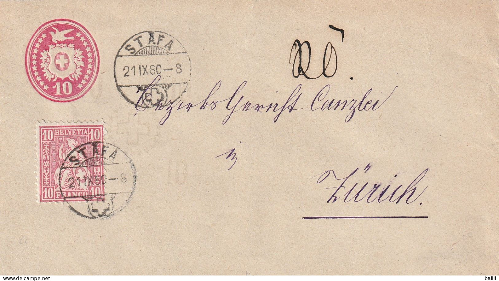 Suisse Entier Postal Stäfa 1880 - Entiers Postaux