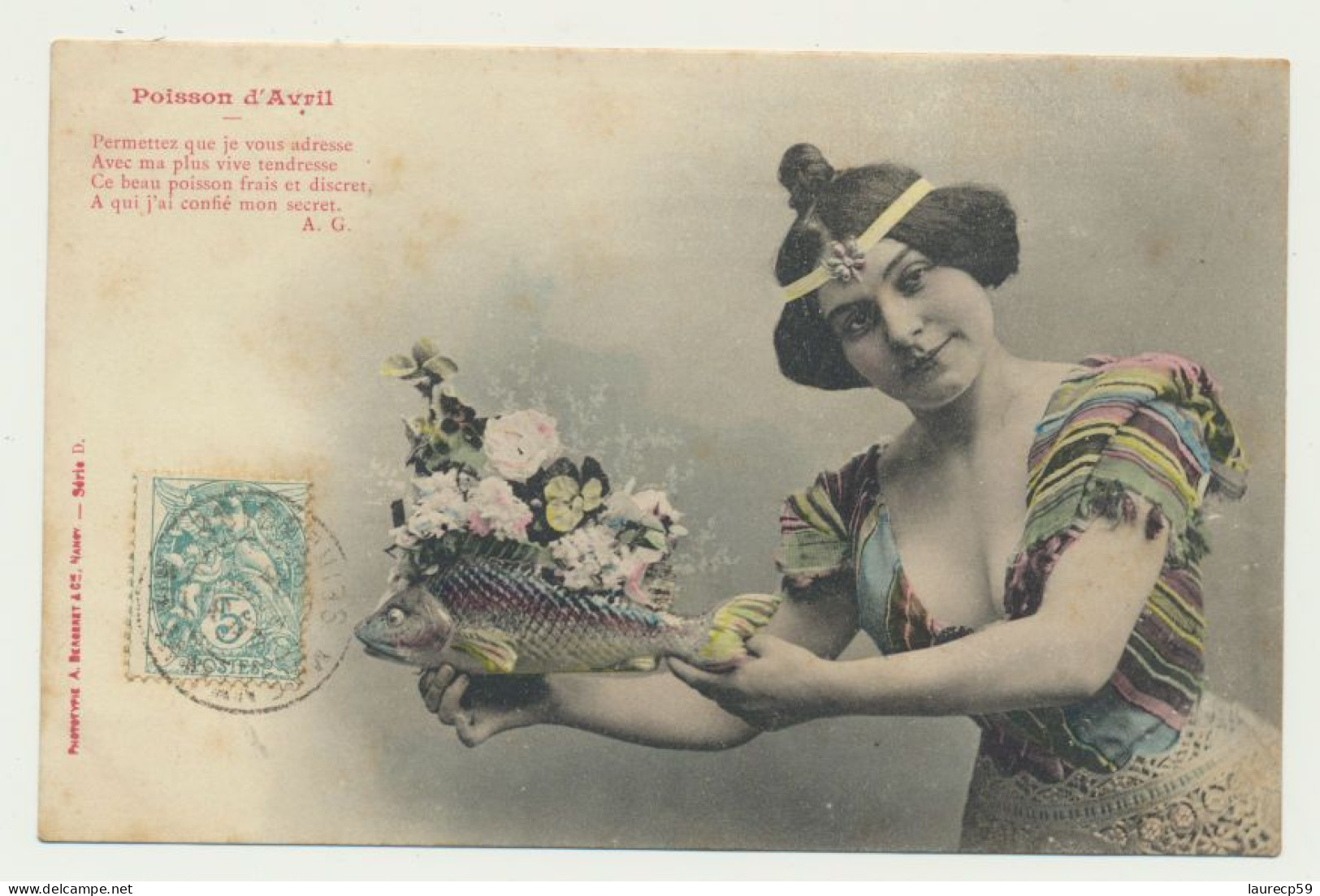 Carte Fantaisie Femme -  Poisson D'Avril  - Phototypie BERGERET - Bergeret