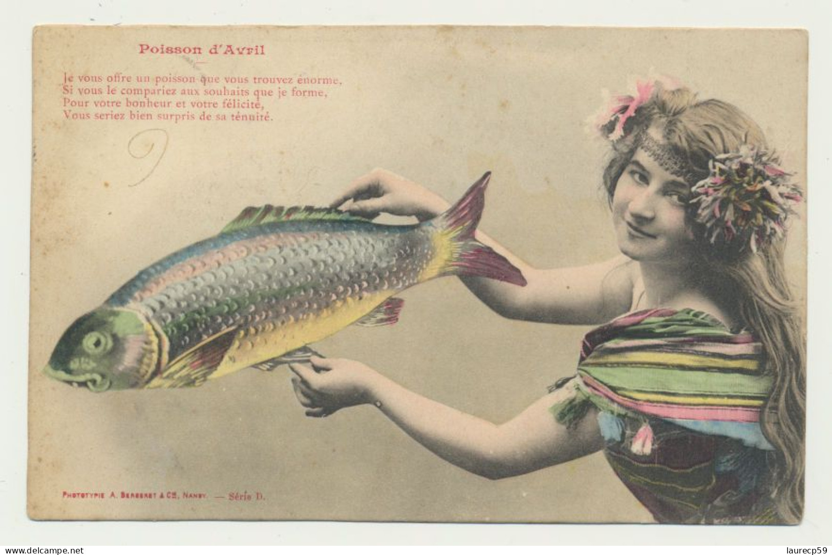 Carte Fantaisie Femme -  Poisson D'Avril  - Phototypie BERGERET - Bergeret