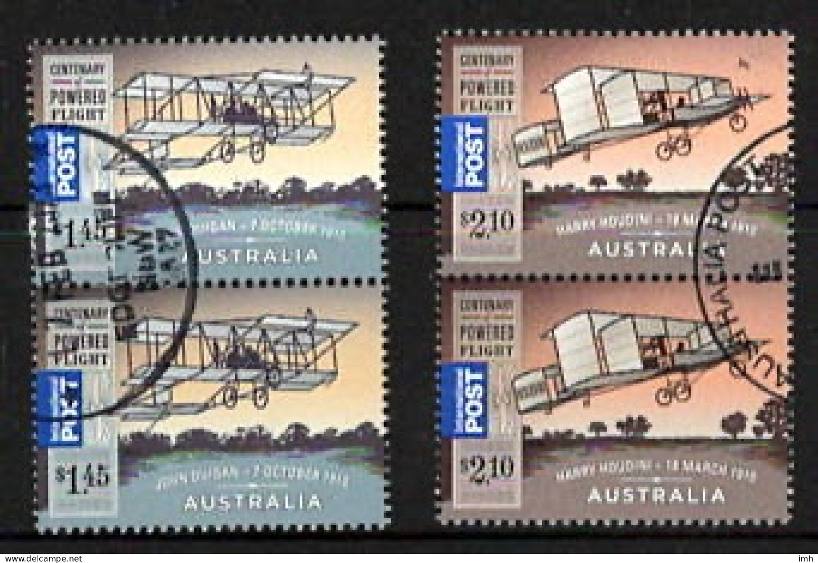 2010 Australia   Powered Flight, $1.45 And $2.10 Values In Used Pairs.   Fine Used. - Used Stamps