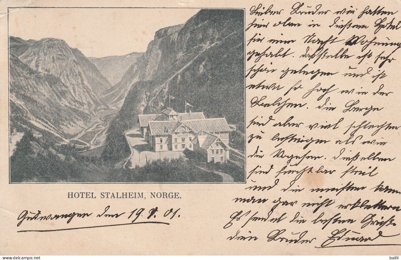 Norvège Carte Postale Hôtel Stalheim Pour L'Alsace 1901 - Norway