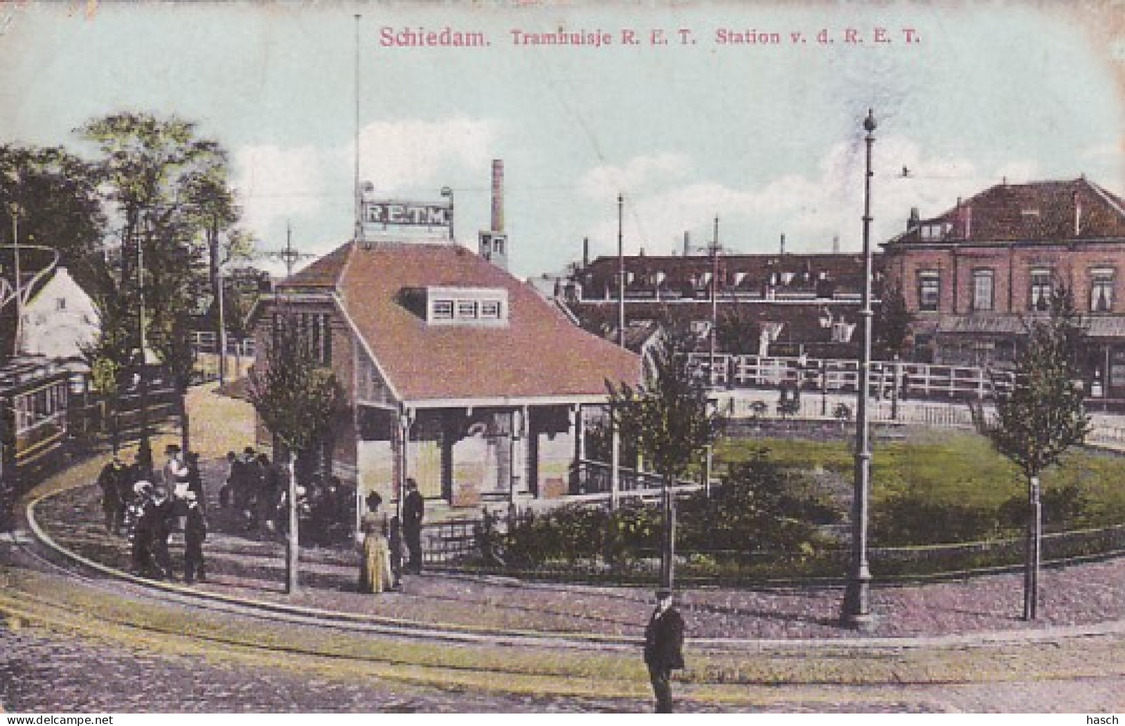 4822148Schiedam, Tramhuisje R. E. T. Station V. D. R. E. T. (poststempel 1914)(zie Hoeken En Randen) - Schiedam