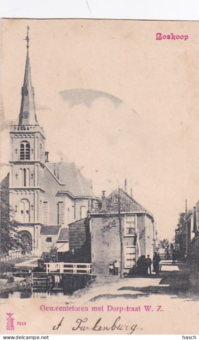 4822      166         Boskoop, Gemeentetoren Met Dorpstraat Rond 1900. (rechtsboven Een Kleine Vouw, Achterkant - Boskoop