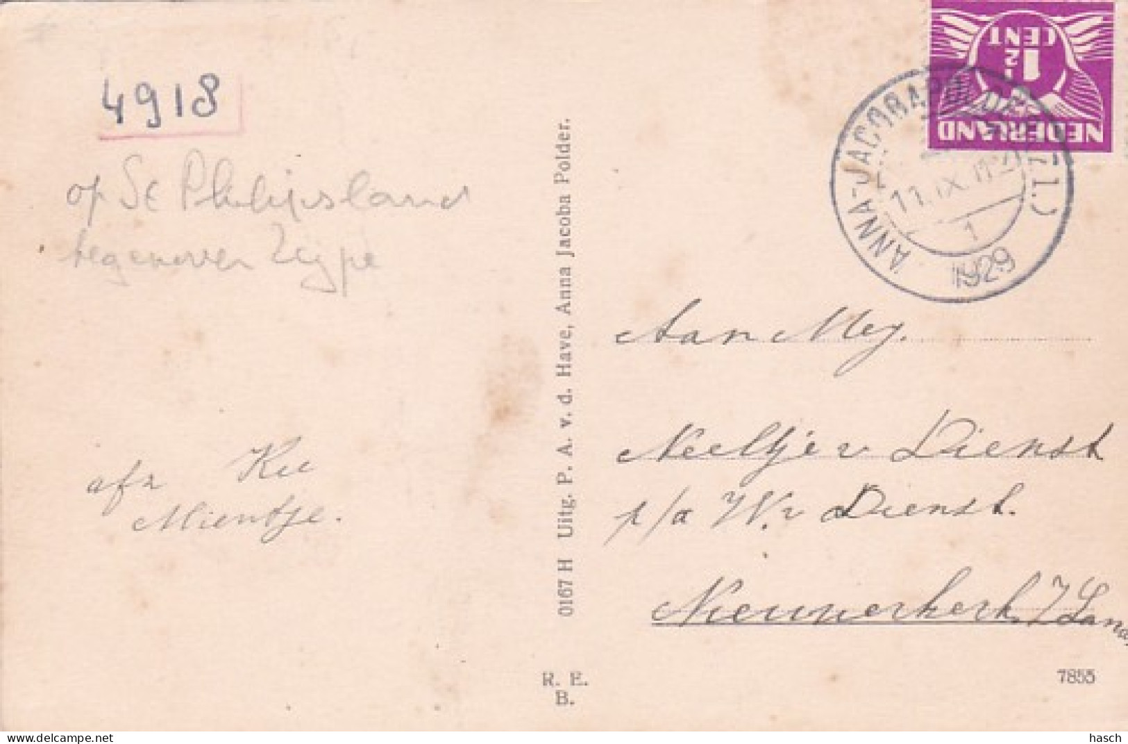 4822248Anna Jacoba Polder, Noordweg. 1929. (witte Beschadigingen, Klein Vouwen In De Hoeken) - Autres & Non Classés