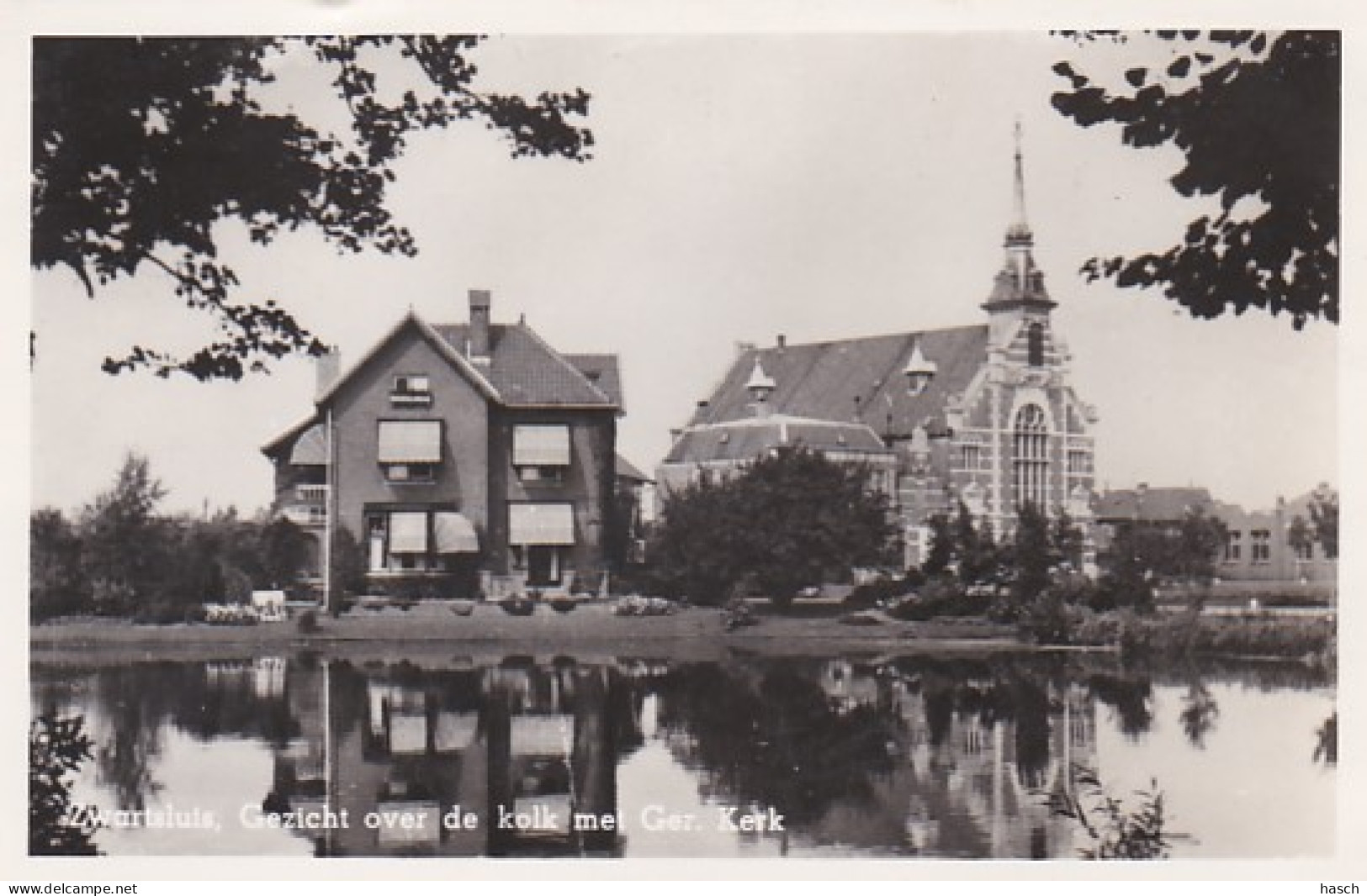 4822321Zwartsluis, Gezicht Over De Kolk Met Ger. Kerk. (FOTO KAART)(Vouw Linksboven Zie Achterkant) - Andere & Zonder Classificatie