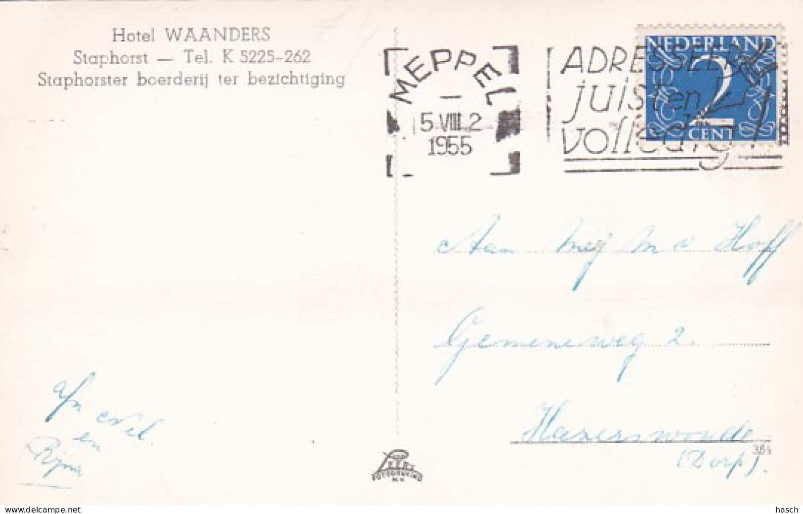 4822350Staphorst, Hotel Waanders. 1955. (rechtsboven Een Kleine Vouw) - Other & Unclassified