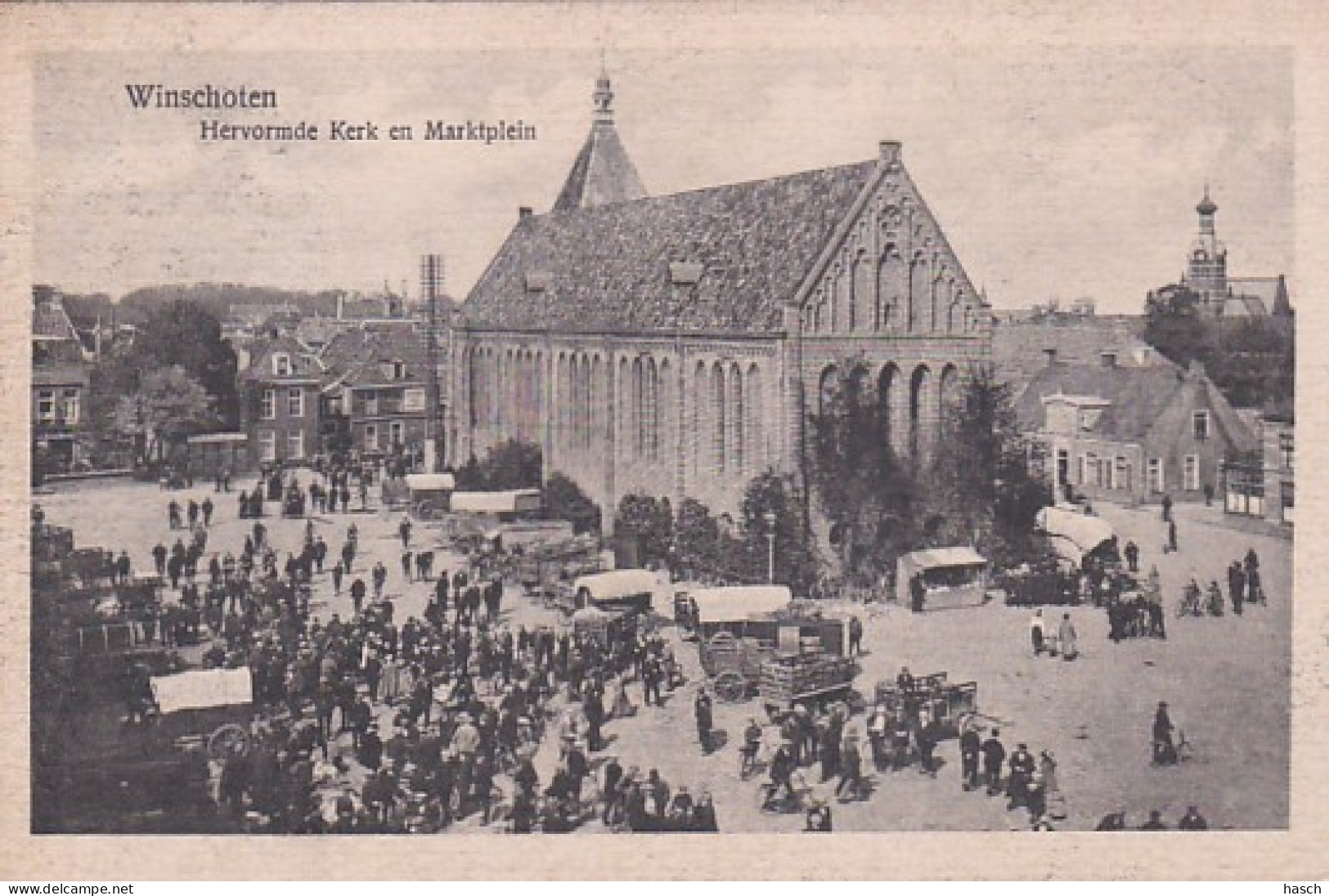 4822389Winschoten, Hervormde Kerk En Marktplein (Poststempel 1921) - Winschoten