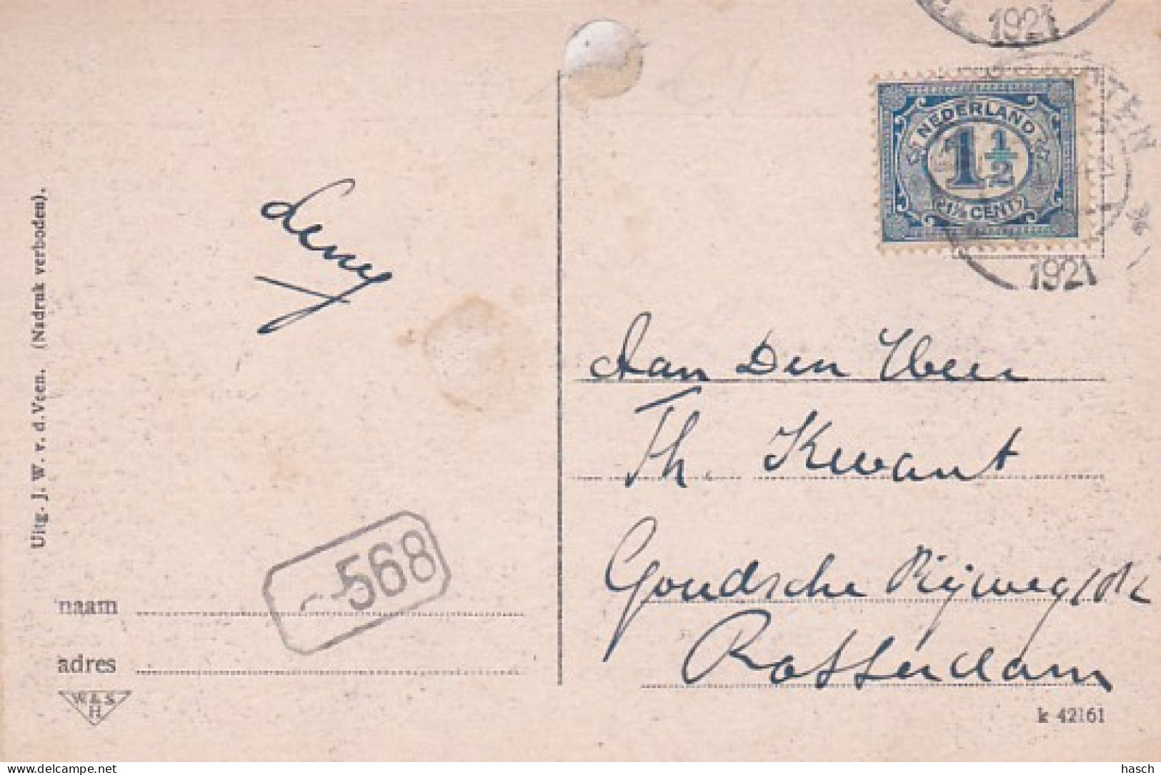 4822389Winschoten, Hervormde Kerk En Marktplein (Poststempel 1921) - Winschoten